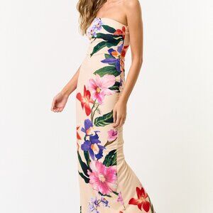 Cream Floral Tube Maxi Dress